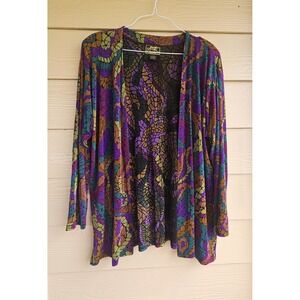 Abstract Print Cardigan ATOC A Touch Of Class Women's  Sz L  /  XL Multicolor